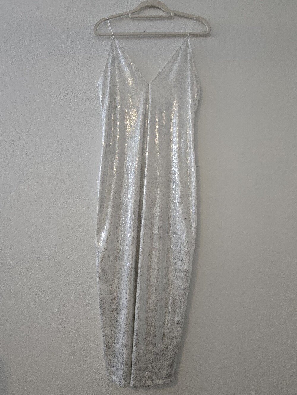 Zara Silver Sequin Dress with Spaghetti Straps